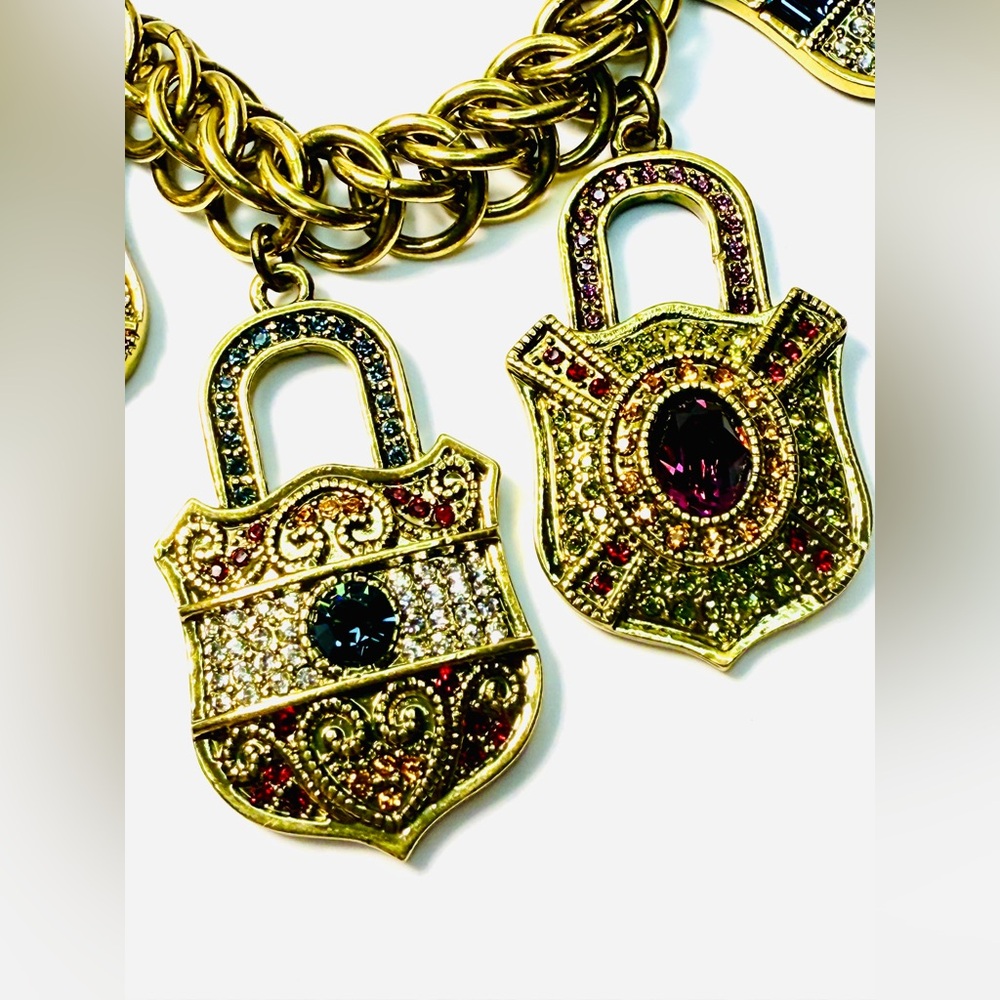 Heidi Daus Gold-Tone Multicolor Pavé Lock Charm Bracelet - Picture 7 of 11